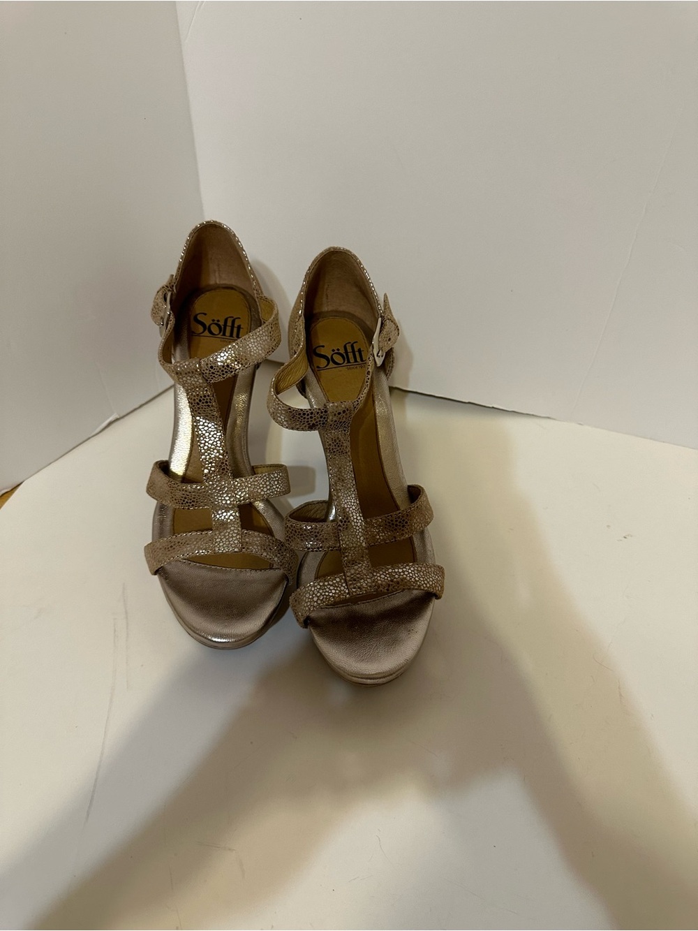 Söfft Shimmery Taupe Strappy Platform Sandals